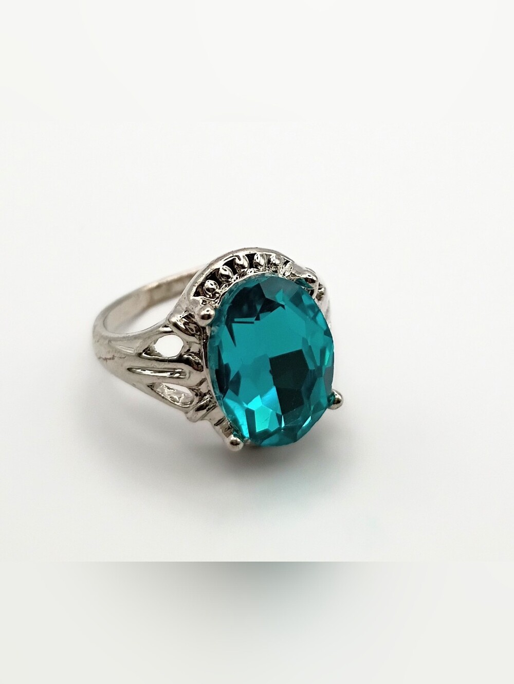 Southwestern Teal Blue Rhinestone Silver Fashion Ring Size 7